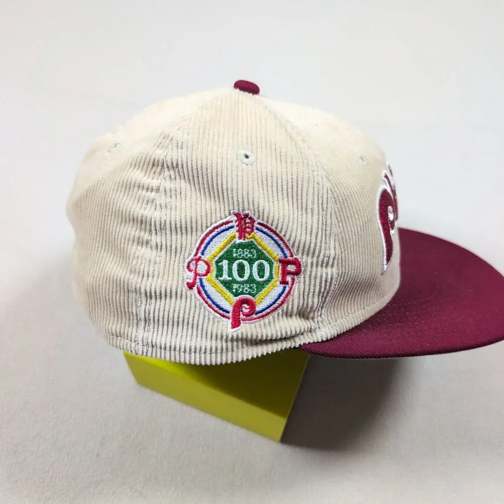 New Era Philadelphia Phillies 59Fifty Corduroy Hat 7 1/4 100th Year Anniv. Patch